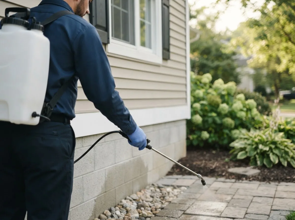 Pest control technician inspecting a home in Gilson, IL